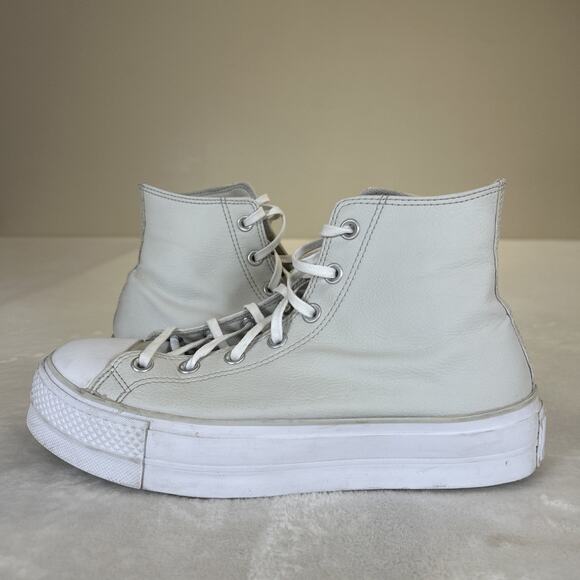 Converse Chuck Taylor All Star Lift High-top Platform Faux Leather Light Bone 10 - Picture 3 of 11